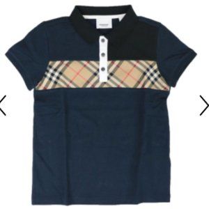 BURBERRY Vintage Check Panel Polo Shirt, Navy and Black, YOUTH Size 14, Cotton